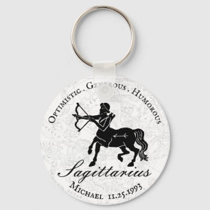 White Sagittarius Zodiac Sign Astrology Custom Keychain