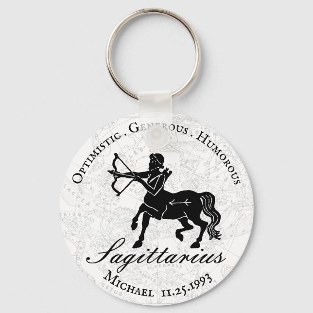 White Sagittarius Zodiac Sign Astrology Custom Keychain (Front)
