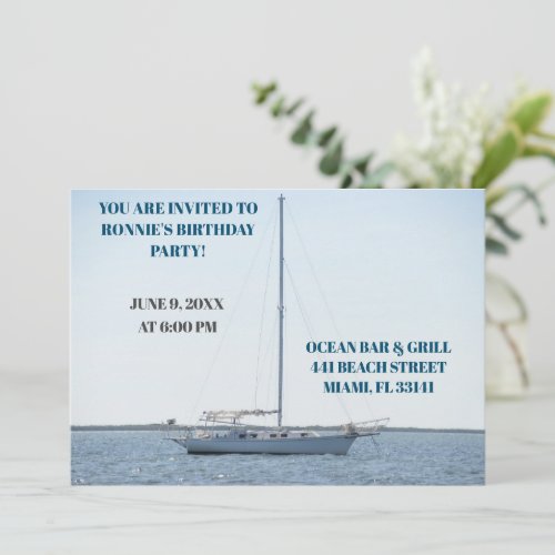 White Sailboat  Ocean  50th Boat  Birthday  Invitation