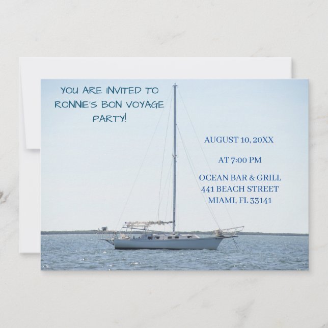 White Sailboat &Ocean Retirement Boat  Invitation (Front)