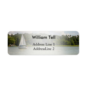 White Sailboat On A Lake Label