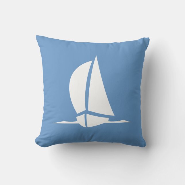 white sailboat on blue pillow (Front)