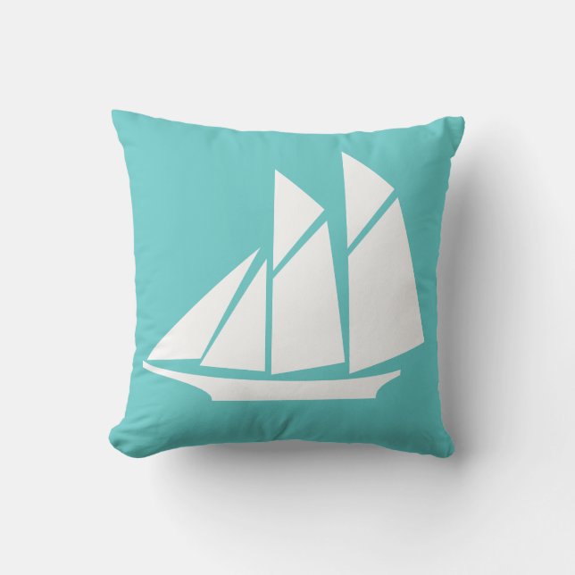 white sailboat  on teal blue pillow (Front)