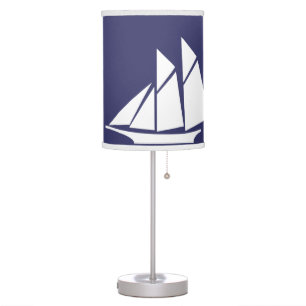 White Sailboats on blue background Table Lamp