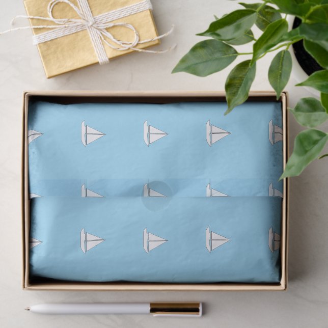 White Sailing Boats on Blue Background Tissue Paper (Gift)