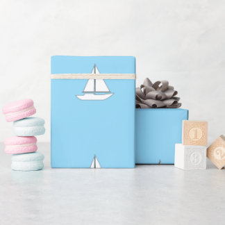 White Sailing Boats on Blue Background Wrapping Paper