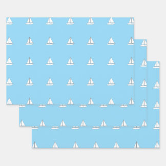 White Sailing Boats on Blue Background Wrapping Paper Sheets