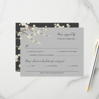 White Sakura Cherry Blossom Wedding RSVP Card