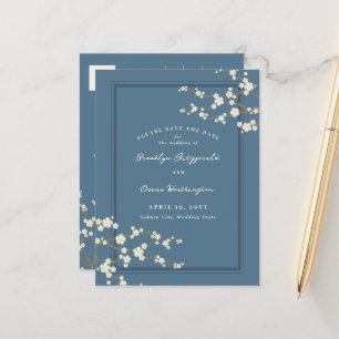 White Sakura Cherry Blossoms Asian Save The Date Announcement Postcard