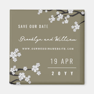 White Sakura Cherry Blossoms Asian Save The Date Magnet