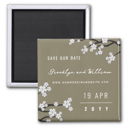 White Sakura Cherry Blossoms Asian Save The Date Magnet