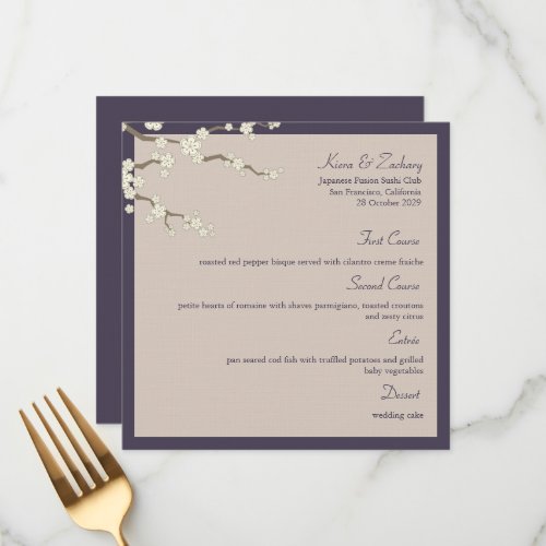 White Sakura Cherry Blossoms Modern Asian Wedding Menu