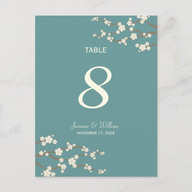 White Sakura Cherry Blossoms Table Number Postcard (Front)