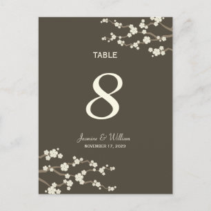 White Sakura Cherry Blossoms Table Number Postcard
