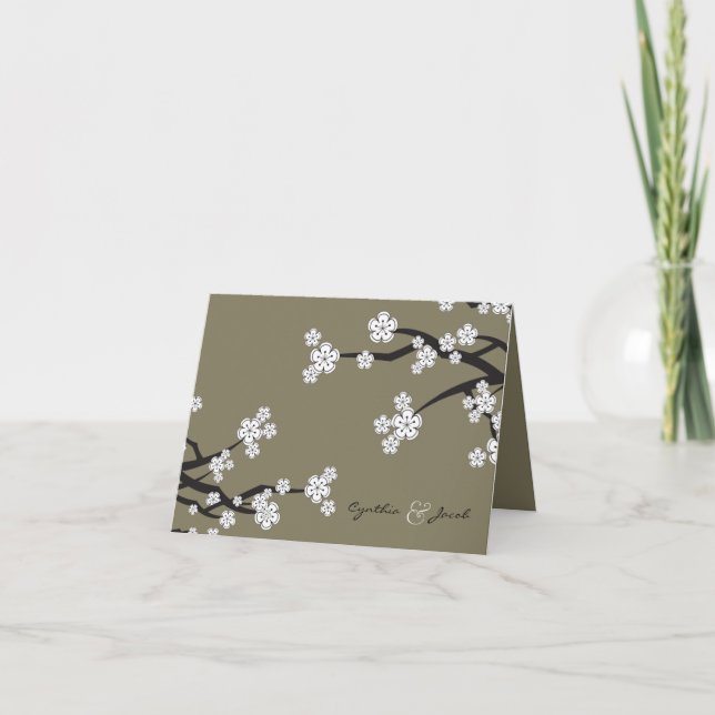 White Sakura Cherry Blossoms Wedding Thank You Card (Front)