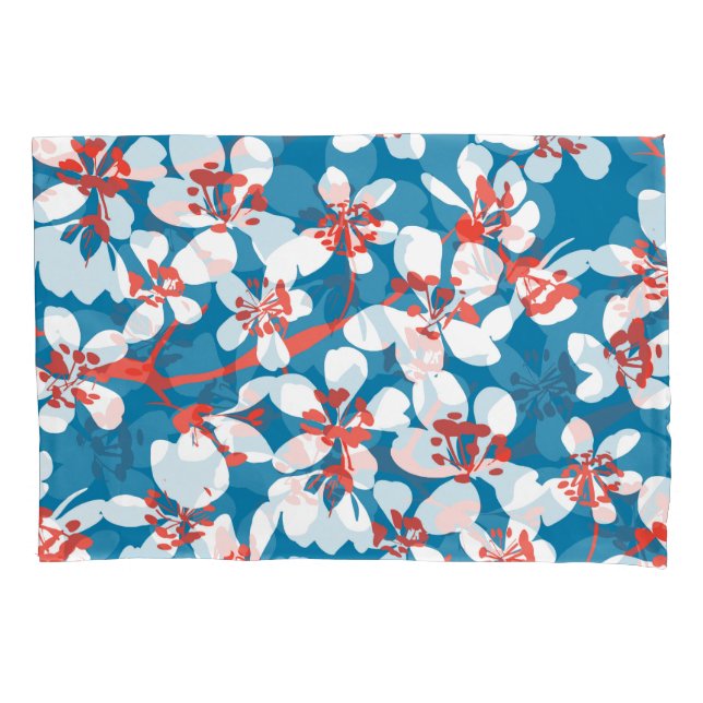 White sakura, classic blue background pattern. pillow case (Front)
