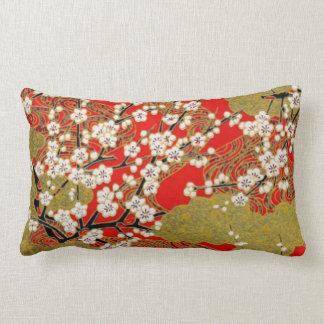 White Sakura Fine Vintage Japanese Pattern Lumbar Pillow