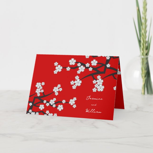 White Sakura Flowers Cherry Blossoms Asian Wedding Thank You Card (Front)