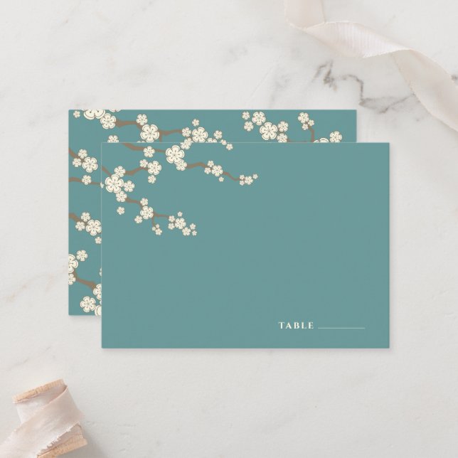 White Sakura Flowers Cherry Blossoms Chic Wedding Place Card (Front/Back In Situ)