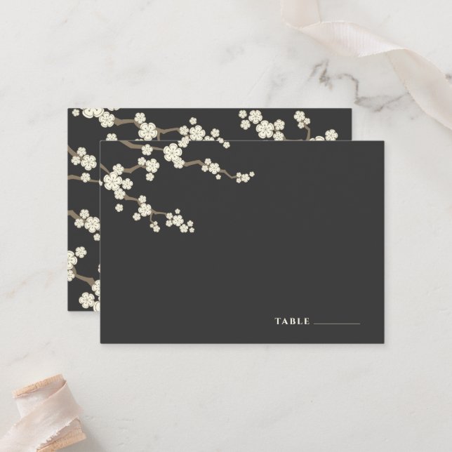 White Sakura Flowers Cherry Blossoms Chic Wedding Place Card (Front/Back In Situ)