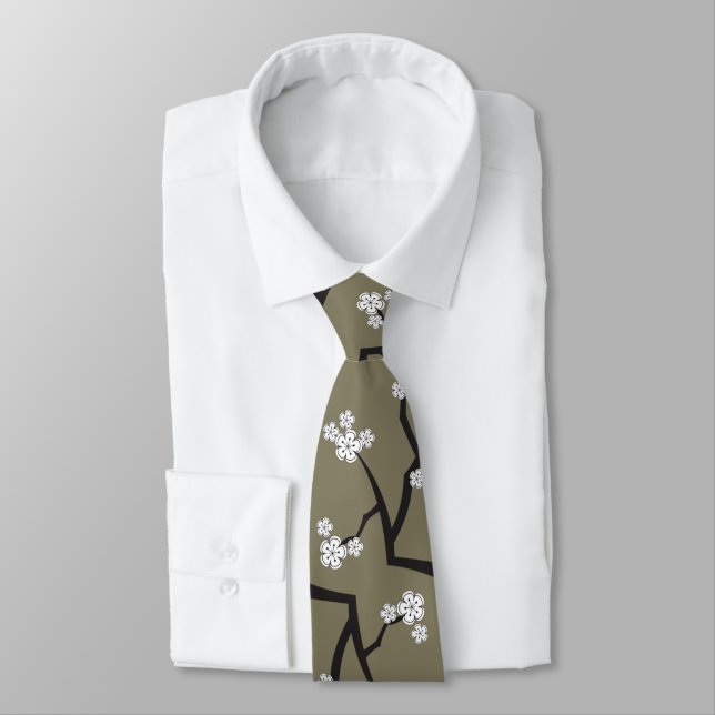 White Sakura Oriental Cherry Blossoms Asian Tie | Zazzle