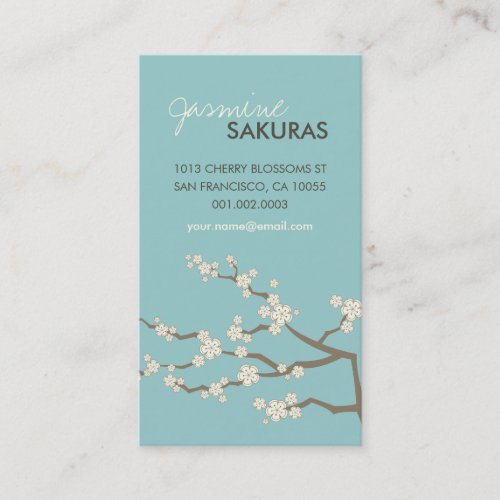 White Sakura Oriental Cherry Blossoms Elegant Chic Business Card