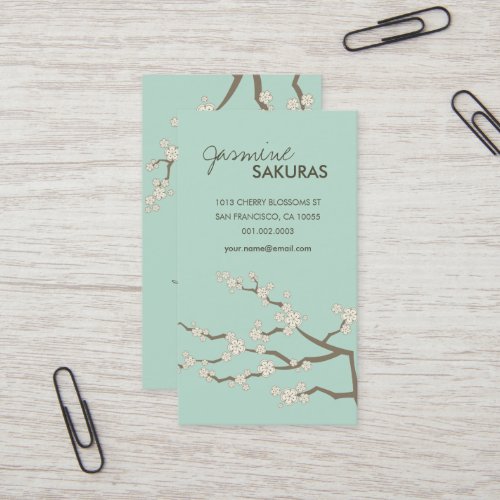 White Sakura Oriental Cherry Blossoms Elegant Chic Business Card