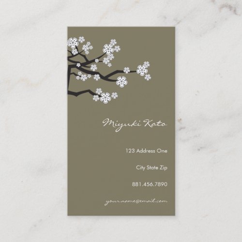 White Sakura Oriental Cherry Blossoms Elegant Chic Business Card