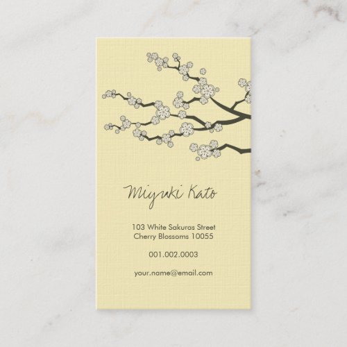 White Sakura Oriental Cherry Blossoms Elegant Chic Business Card