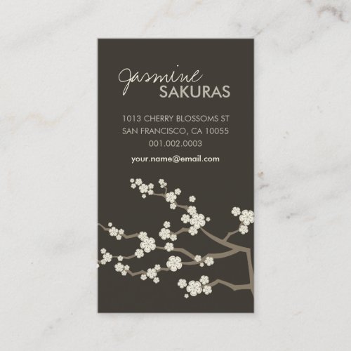 White Sakura Oriental Cherry Blossoms Elegant Chic Business Card