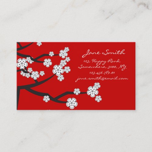 White Sakura Oriental Cherry Blossoms Elegant Chic Business Card