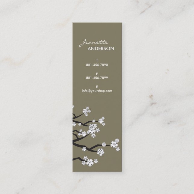 White Sakura Oriental Cherry Blossoms Elegant Chic Mini Business Card (Front)