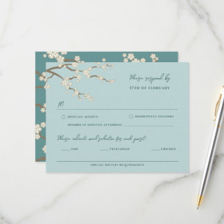 White Sakura Zen Cherry Blossoms Asian Wedding RSVP Card