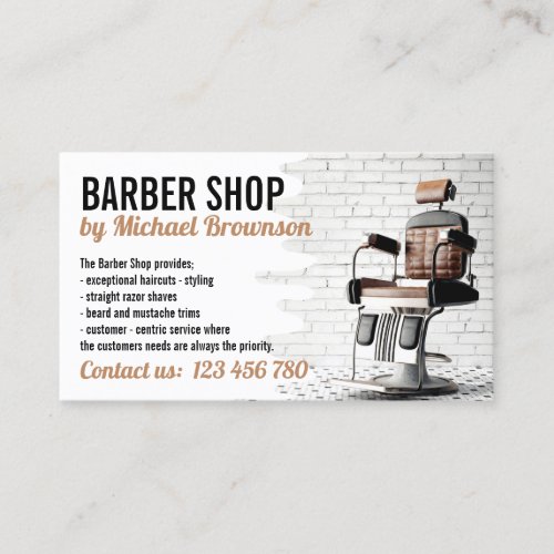 White Salon Decor Retro Chair Vintage Barbershop Business Card