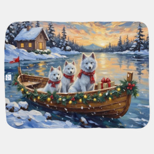 White Samoyed Christmas Boat Holiday Baby Blanket