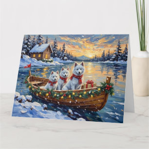 White Samoyed Christmas Boat Holiday Card