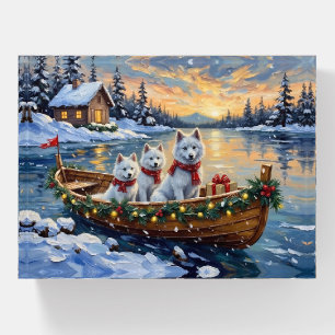 White Samoyed Christmas Boat Holiday Paperweight
