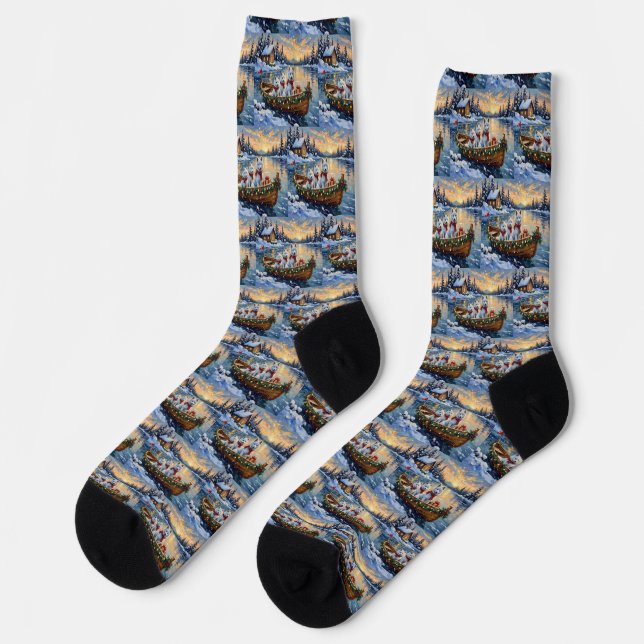 White Samoyed Christmas Boat Holiday Socks (Left)