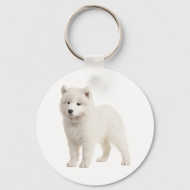 White Samoyed Puppy Dog Love Keychain (Front)