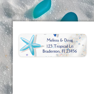 White Sand and Blue Starfish Beachy Label