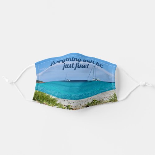 White sand beach clear blue water motivational adult cloth face mask