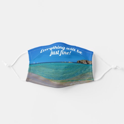 White sand beach clear blue water motivational adult cloth face mask