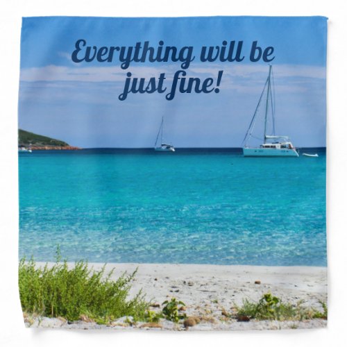 White sand beach clear blue water motivational bandana