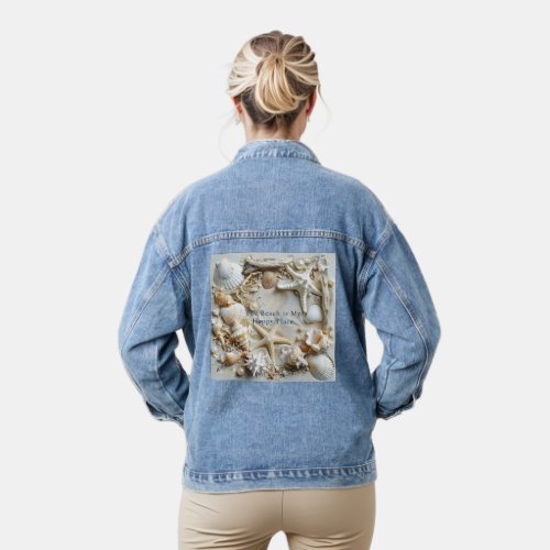 White Sand Beach Pearls Seashells Starfish Denim Jacket