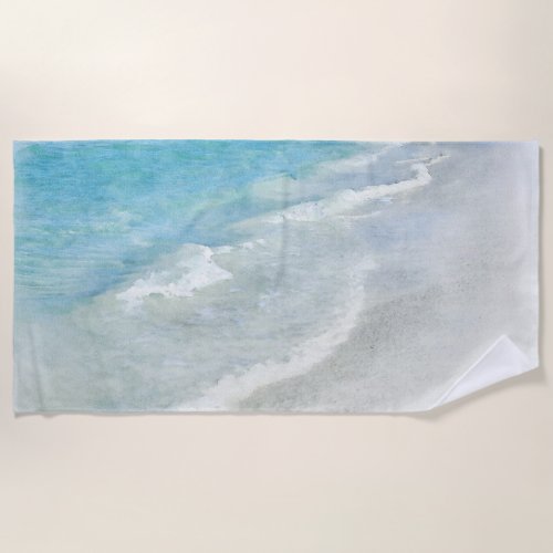 White Sand Beach Watercolor _ Teal Aqua Turquoise Beach Towel