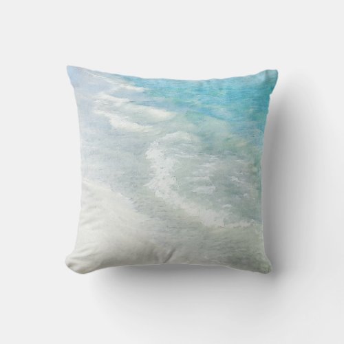 White Sand Beach Watercolor _ Teal Aqua Turquoise Throw Pillow