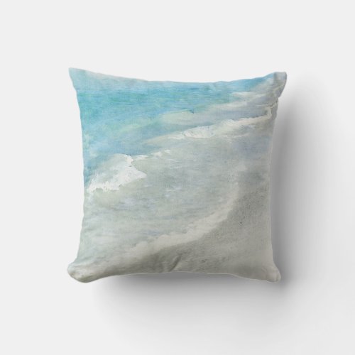 White Sand Beach Watercolor _ Teal Aqua Turquoise Throw Pillow