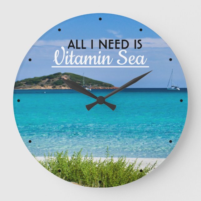 White sand beach with turquoise water vitamin sea large clock (Front)