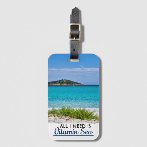 White sand beach with turquoise water vitamin sea luggage tag