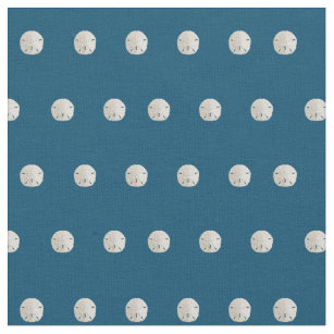 White Sand Dollar Pattern Navy Blue Fabric